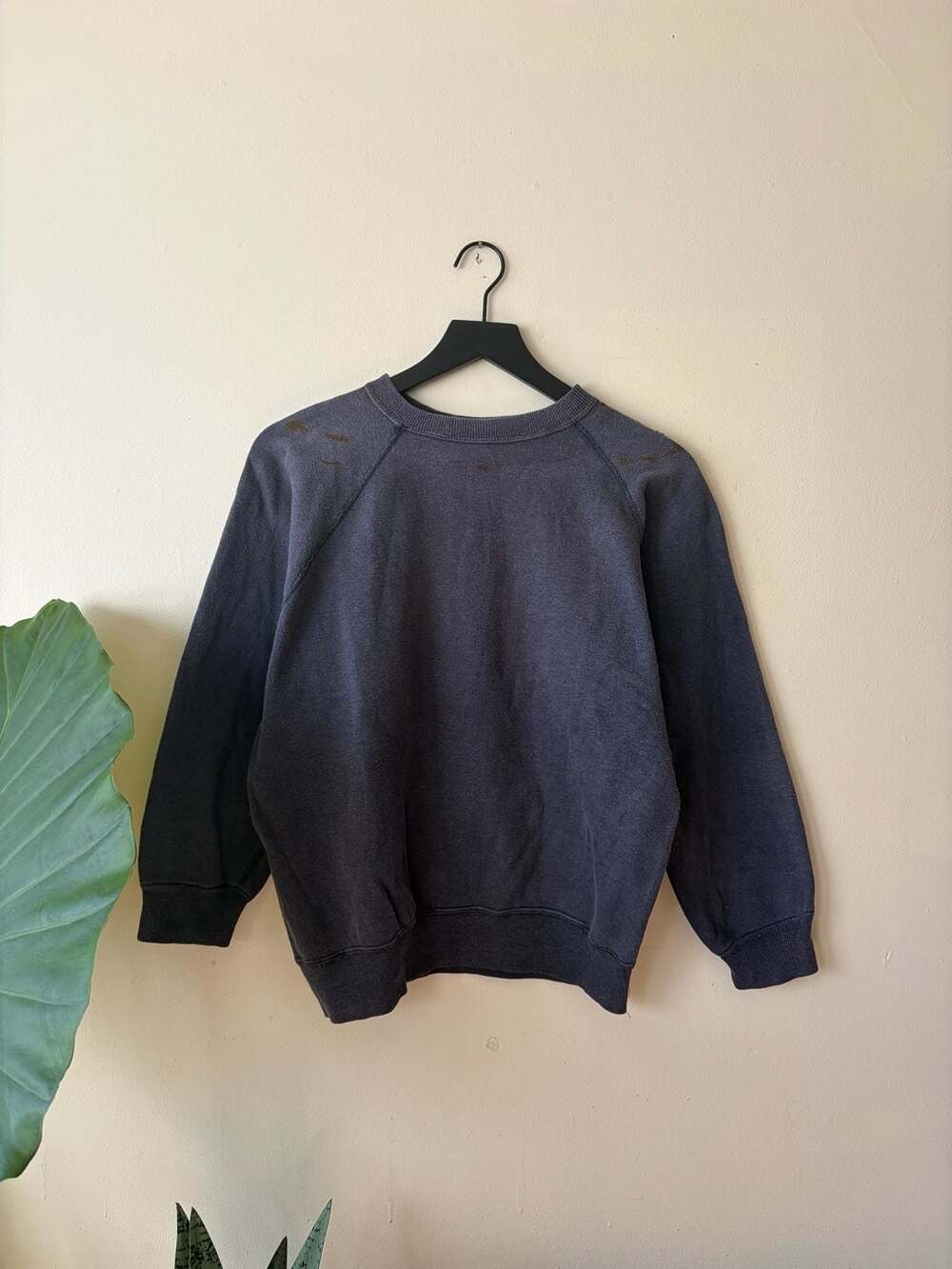 Vintage 50s 60s all cotton sweatshirt Crewneck navy blue distressed faded